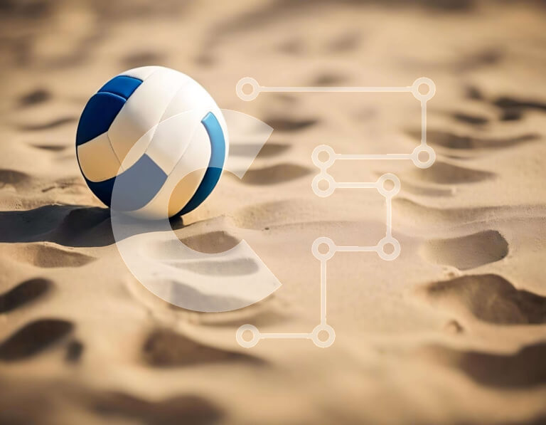 Intra Συλλεκτικό Ξύλινο Παζλ Plywood  4mm - Μπλε και άσπρη μπάλα βόλεϊ στην άμμο με ίχνη Σε Ξύλινο Κουτί - Διαστάσεις Puzzle: 10x10 cm – 25 κομμάτια