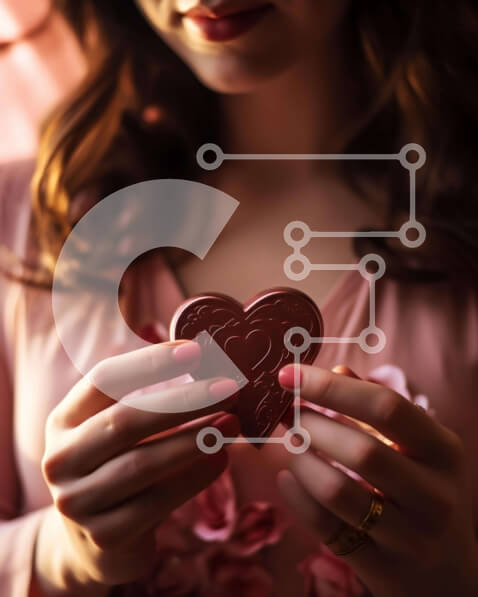 Intra Συλλεκτικό Ξύλινο Παζλ Plywood  4mm - Γυναίκα που κρατά σοκολάτα σε σχήμα καρδιάς Σε Ξύλινο Κουτί - Διαστάσεις: 10x10 cm – 25 κομμάτια