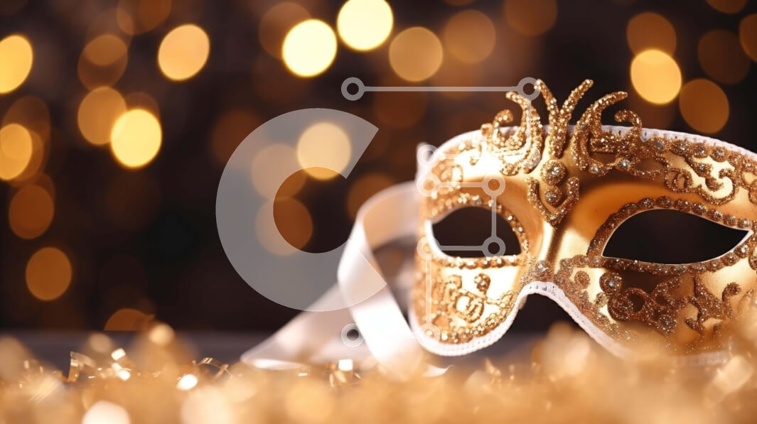 Intra Συλλεκτικό Ξύλινο Παζλ Plywood  4mm - Χρυσή μάσκα μεταμφίεσης σε χρυσό κομφετί Σε Ξύλινο Κουτί - Διαστάσεις Puzzle: 10x10 cm – 25 κομμάτια