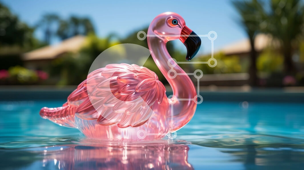 Intra Συλλεκτικό Ξύλινο Παζλ Plywood  4mm - Γαλήνια εικόνα ενός ροζ αγάλματος φλαμίνγκο σε μια πισίνα Σε Ξύλινο Κουτί - Διαστάσεις Puzzle: 10x10 cm – 25 κομμάτια