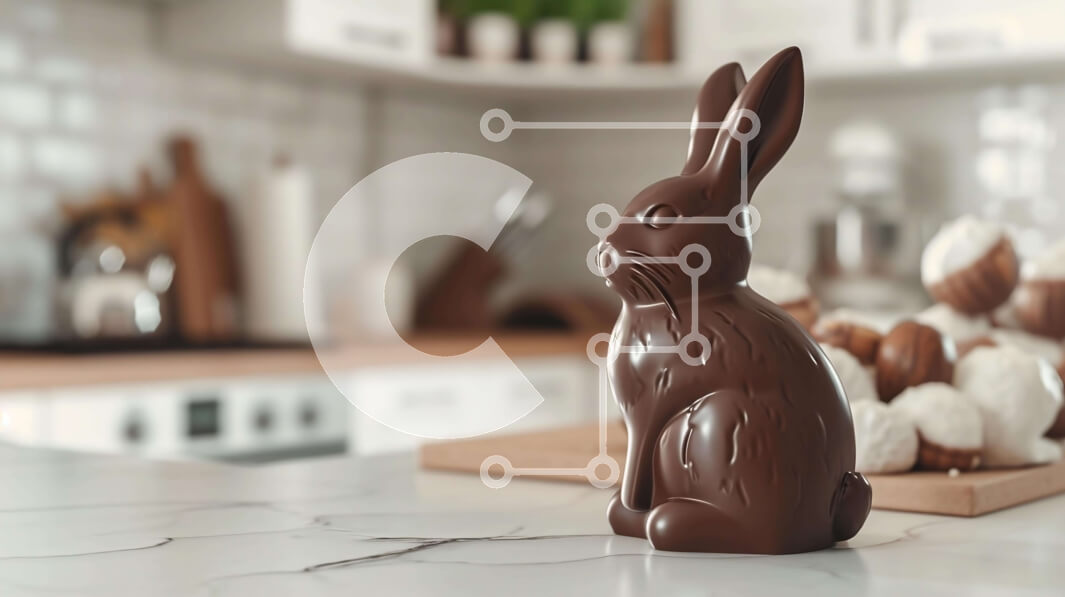 Intra Συλλεκτικό Ξύλινο Παζλ Plywood  4mm - Άγαλμα λαγουδάκι σοκολάτας στον πάγκο της κουζίνας Σε Ξύλινο Κουτί - Διαστάσεις: 10x10 cm – 25 κομμάτια