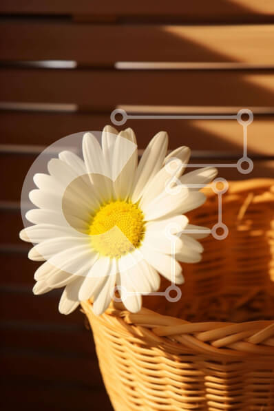 Σετ των 2 Intra Συλλεκτικό Ξύλινο Παζλ Plywood  4mm - Ρουστίκ γούρι: Μονή λευκή μαργαρίτα σε ψάθινο καλάθι Σε Ξύλινο Κουτί - Διαστάσεις: 10x10 cm – 25 κομμάτια