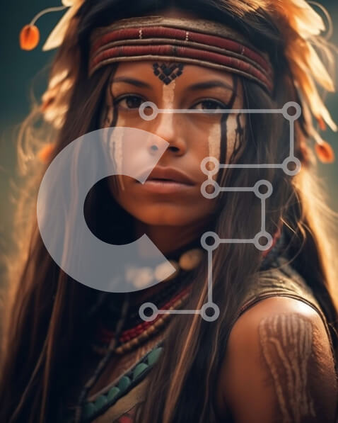 Intra Συλλεκτικό Ξύλινο Παζλ Plywood  4mm - Πορτρέτο μιας ιθαγενούς Αμερικανίδας με φτερά και κόμμωση Σε Ξύλινο Κουτί - Διαστάσεις Puzzle: 10x10 cm – 25 κομμάτια