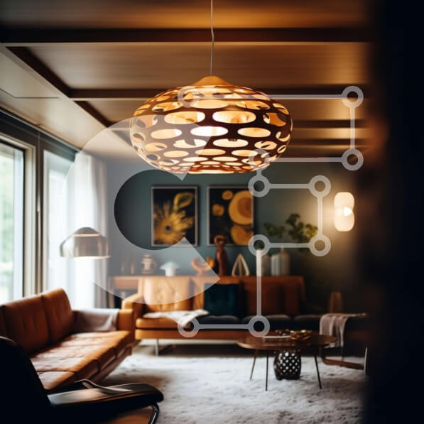 Intra Συλλεκτικό Ξύλινο Παζλ Plywood  4mm - Σύγχρονο σαλόνι με δερμάτινους καναπέδες και ξύλινο πολυέλαιο Σε Ξύλινο Κουτί - Διαστάσεις Puzzle: 10x10 cm – 25 κομμάτια