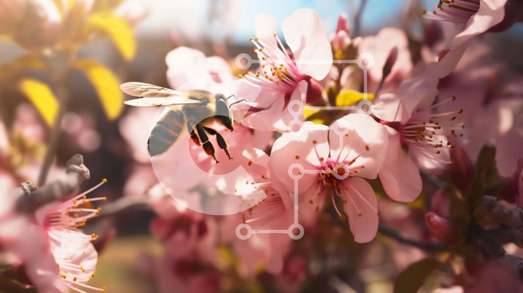 Intra Συλλεκτικό Ξύλινο Παζλ Plywood  4mm - Μέλισσα και ροζ άνθη στη φύση Σε Ξύλινο Κουτί - Διαστάσεις: 10x10 cm – 25 κομμάτια