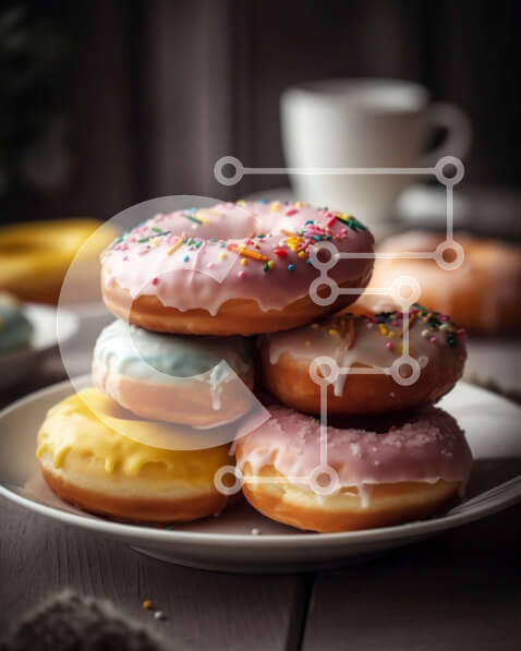 Σετ των 2 Intra Συλλεκτικό Ξύλινο Παζλ Plywood  4mm - Πολύχρωμα ντόνατς με γυαλιστερό με ψεκασμούς σε ένα ξύλινο τραπέζι Σε Ξύλινο Κουτί - Διαστάσεις: 10x10 cm – 25 κομμάτια