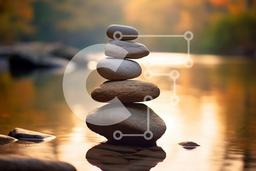 Intra Συλλεκτικό Ξύλινο Παζλ Plywood  4mm - Όμορφη εικόνα από στοιβαγμένους βράχους σε έναν καθαρό ποταμό κατά τη διάρκεια του ηλιοβασιλέματος Σε Ξύλινο Κουτί - Διαστάσεις: 10x10 cm – 25 κομμάτια