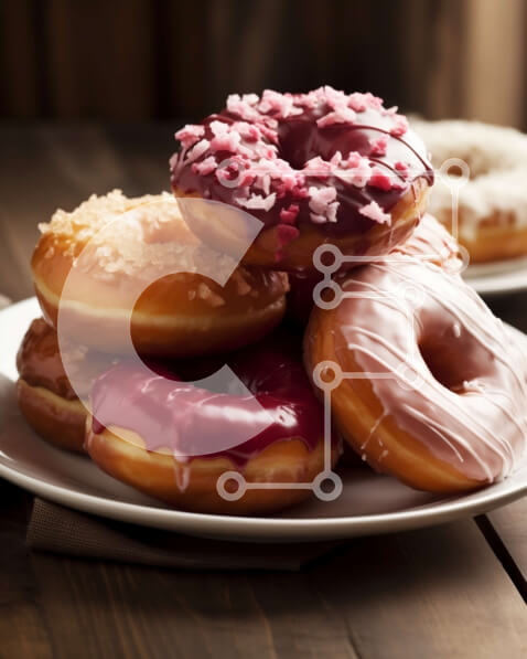 Σετ των 2 Intra Συλλεκτικό Ξύλινο Παζλ Plywood  4mm - Νόστιμη εικόνα από γλασαρισμένα ντόνατς με ροζ πάγωμα και ψεκασμούς σε ένα ξύλινο τραπέζι Σε Ξύλινο Κουτί - Διαστάσεις: 10x10 cm – 25 κομμάτια