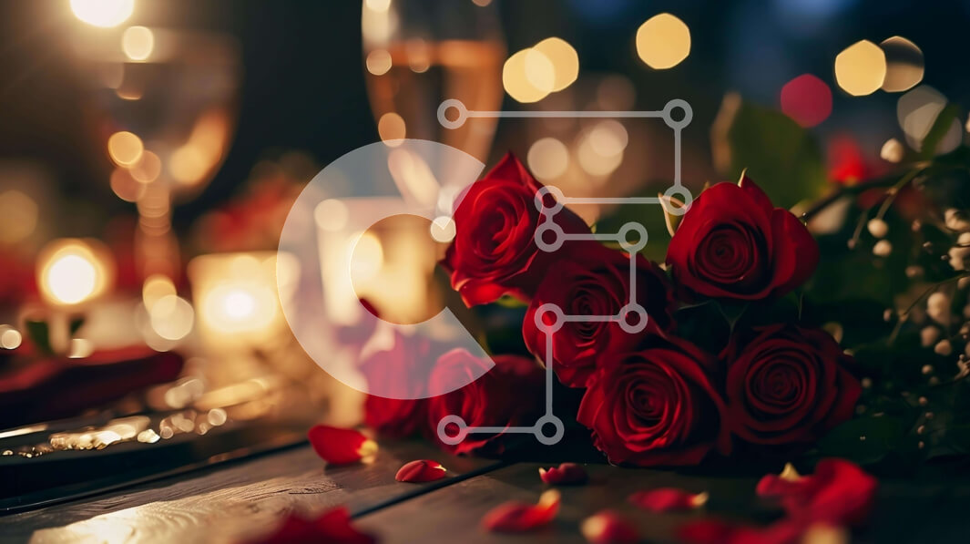 Σετ των 2 Intra Συλλεκτικό Ξύλινο Παζλ Plywood  4mm - Ρομαντικό τραπέζι δείπνου με κόκκινα τριαντάφυλλα και κρασί Σε Ξύλινο Κουτί - Διαστάσεις: 10x10 cm – 25 κομμάτια