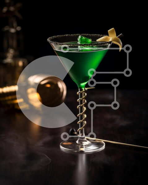 Σετ των 2 Intra Συλλεκτικό Ξύλινο Παζλ Plywood  4mm - Ποτήρι Martini με πράσινο υγρό και βρώσιμο χρυσό αστέρι Σε Ξύλινο Κουτί - Διαστάσεις: 10x10 cm – 25 κομμάτια