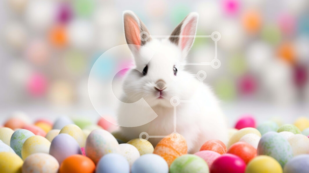 Intra Συλλεκτικό Ξύλινο Παζλ Plywood  4mm - Λευκό Λαγουδάκι που περιβάλλεται από πολύχρωμα Πασχαλινά αυγά Σε Ξύλινο Κουτί - Διαστάσεις: 10x10 cm – 25 κομμάτια