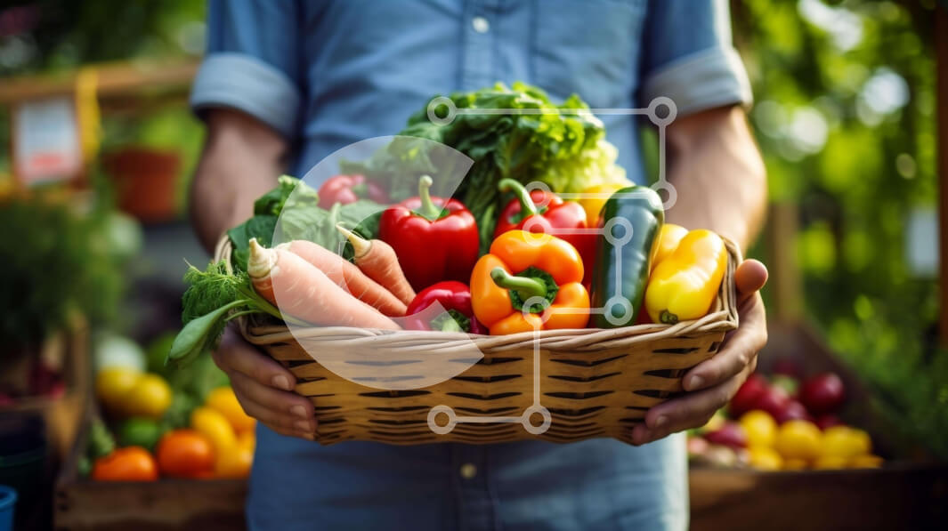 Σετ των 2 Intra Συλλεκτικό Ξύλινο Παζλ Plywood  4mm - Άτομο που κρατά ένα καλάθι με λαχανικά στην αγορά Σε Ξύλινο Κουτί - Διαστάσεις: 10x10 cm – 25 κομμάτια