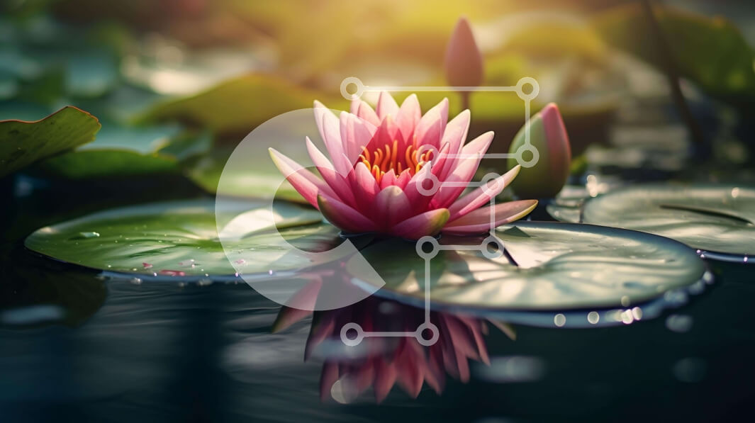 Intra Συλλεκτικό Ξύλινο Παζλ Plywood  4mm - Ροζ νούφαρο στη λίμνη με την αντανάκλαση του ηλιακού φωτός Σε Ξύλινο Κουτί - Διαστάσεις: 10x10 cm – 25 κομμάτια