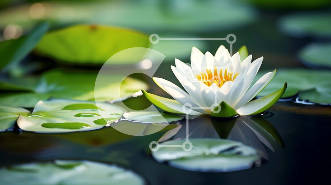 Intra Συλλεκτικό Ξύλινο Παζλ Plywood  4mm - Λευκό νούφαρο που επιπλέει σε μια λίμνη με πράσινα φύλλα Σε Ξύλινο Κουτί - Διαστάσεις: 10x10 cm – 25 κομμάτια