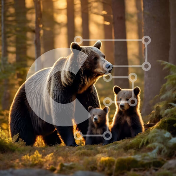 Intra Συλλεκτικό Ξύλινο Παζλ Plywood  4mm - Καφέ αρκούδα και μωρά στο δάσος στο ηλιοβασίλεμα Σε Ξύλινο Κουτί - Διαστάσεις: 10x10 cm – 25 κομμάτια