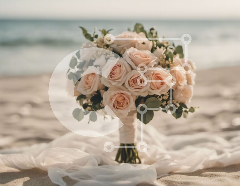 Intra Συλλεκτικό Ξύλινο Παζλ Plywood  4mm - Μπουκέτο με ροζ τριαντάφυλλα στην παραλία με θέα στον ωκεανό Σε Ξύλινο Κουτί - Διαστάσεις: 10x10 cm – 25 κομμάτια