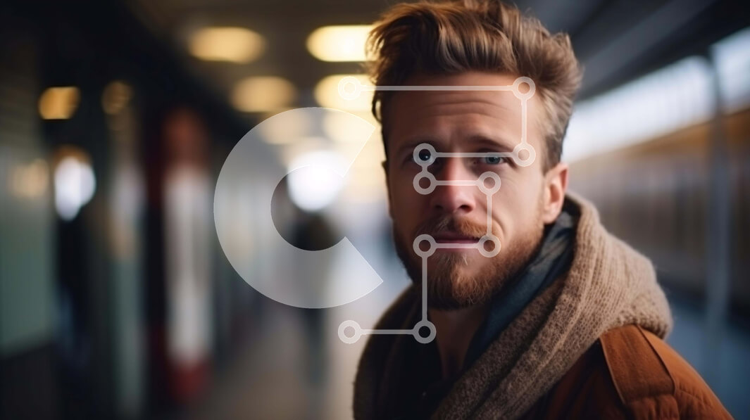 Intra Συλλεκτικό Ξύλινο Παζλ Plywood  4mm - Γενειοφόρος άνδρας που περιμένει στον υπόγειο σιδηροδρομικό σταθμό Σε Ξύλινο Κουτί - Διαστάσεις Puzzle: 10x10 cm – 25 κομμάτια