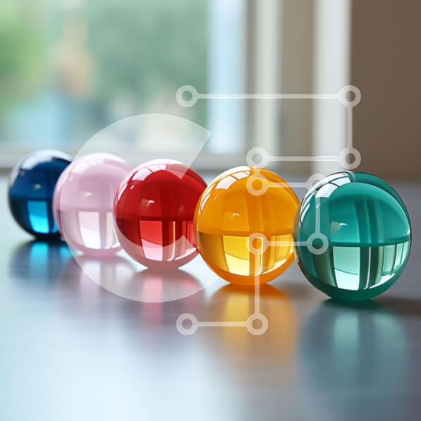 Intra Συλλεκτικό Ξύλινο Παζλ Plywood  4mm - Ζωντανά γυάλινα μάρμαρα σε τραπέζι με εκπληκτική θέα στον ορίζοντα της πόλης Σε Ξύλινο Κουτί - Διαστάσεις: 10x10 cm – 25 κομμάτια