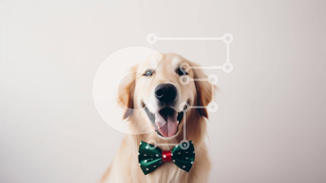 Intra Συλλεκτικό Ξύλινο Παζλ Plywood  4mm - Σκύλος Γκόλντεν Ριτρίβερ που φορά ένα παπιγιόν και χαμογελά στην κάμερα Σε Ξύλινο Κουτί - Διαστάσεις: 10x10 cm – 25 κομμάτια