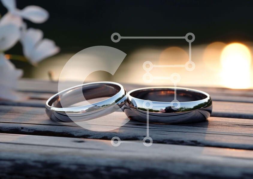 Intra Συλλεκτικό Ξύλινο Παζλ Plywood  4mm - Ασημένιες Βέρες σε ξύλινο τραπέζι Σε Ξύλινο Κουτί - Διαστάσεις Puzzle: 10x10 cm – 25 κομμάτια