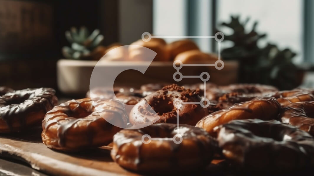 Σετ των 2 Intra Συλλεκτικό Ξύλινο Παζλ Plywood  4mm - Λαχταριστή εικόνα ντόνατς με γλασέ σοκολάτας σε ξύλινο τραπέζι με φυτά στο φόντο Σε Ξύλινο Κουτί - Διαστάσεις: 10x10 cm – 25 κομμάτια