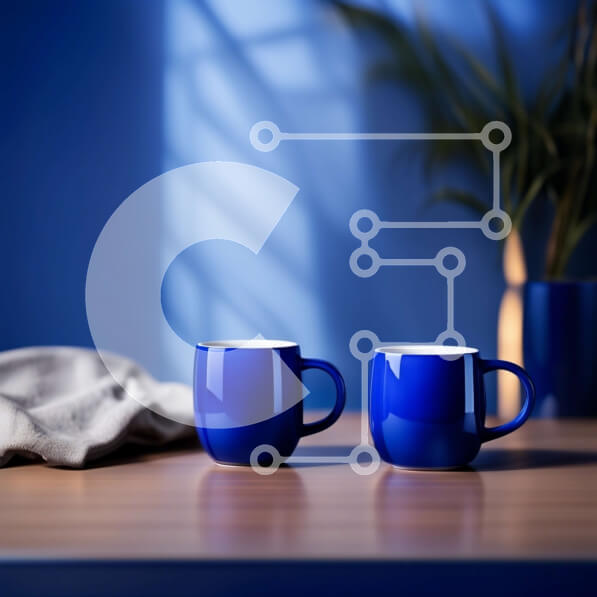 Intra Συλλεκτικό Ξύλινο Παζλ Plywood  4mm - Ζεστή σκηνή με δύο μπλε κούπες σε ένα ξύλινο τραπέζι Σε Ξύλινο Κουτί - Διαστάσεις Puzzle: 10x10 cm – 25 κομμάτια