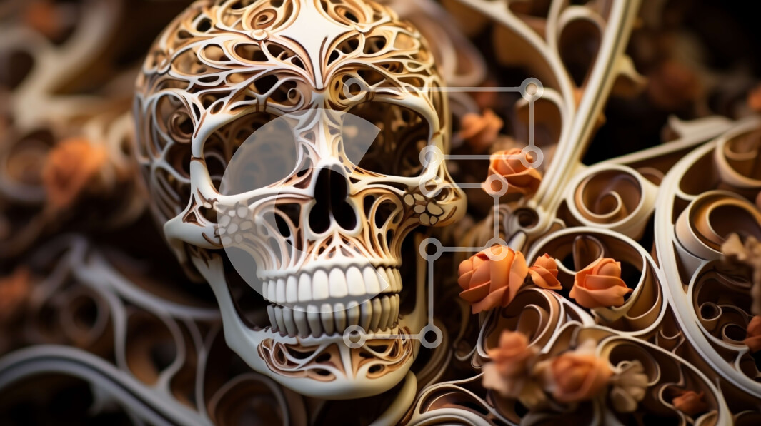 Intra Συλλεκτικό Ξύλινο Παζλ Plywood  4mm - Σκαλιστό κρανίο περίπλοκο σχέδιο - αφηρημένη τέχνη Σε Ξύλινο Κουτί - Διαστάσεις Puzzle: 10x10 cm – 25 κομμάτια