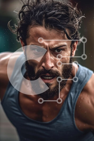 Intra Συλλεκτικό Ξύλινο Παζλ Plywood  4mm - Κίνητρο φυσικής κατάστασης: Άνδρας με γένια και τατουάζ που λυγίζουν τους μύες στο γυμναστήριο Σε Ξύλινο Κουτί - Διαστάσεις Puzzle: 10x10 cm – 25 κομμάτια