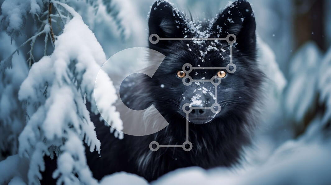 Intra Συλλεκτικό Ξύλινο Παζλ Plywood  4mm - Όμορφη εικόνα ενός μεγαλειώδους μαύρου λύκου σε μια χειμερινή χώρα των θαυμάτων Σε Ξύλινο Κουτί - Διαστάσεις: 10x10 cm – 25 κομμάτια