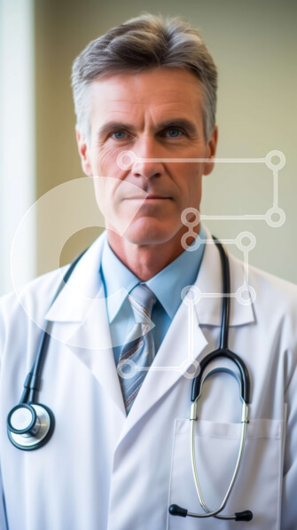 Intra Συλλεκτικό Ξύλινο Παζλ Plywood  4mm - Σοβαρός γιατρός με άσπρο εργαστηριακό παλτό και στηθοσκόπιο Σε Ξύλινο Κουτί - Διαστάσεις Puzzle: 10x10 cm – 25 κομμάτια