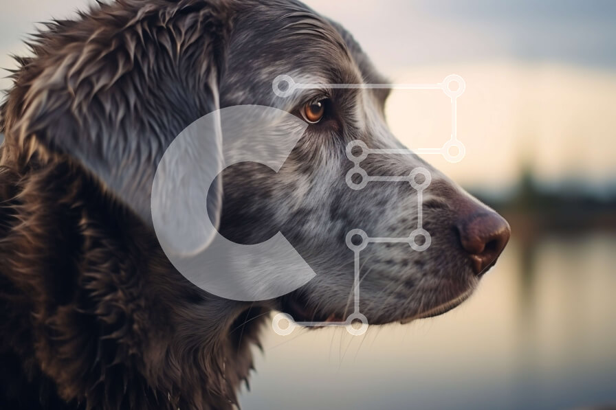 Σετ των 2 Intra Συλλεκτικό Ξύλινο Παζλ Plywood  4mm - Κοντινό πλάνο του προσώπου ενός σκύλου με βρεγμένο δασύτριχο τρίχωμα Σε Ξύλινο Κουτί - Διαστάσεις: 10x10 cm – 25 κομμάτια