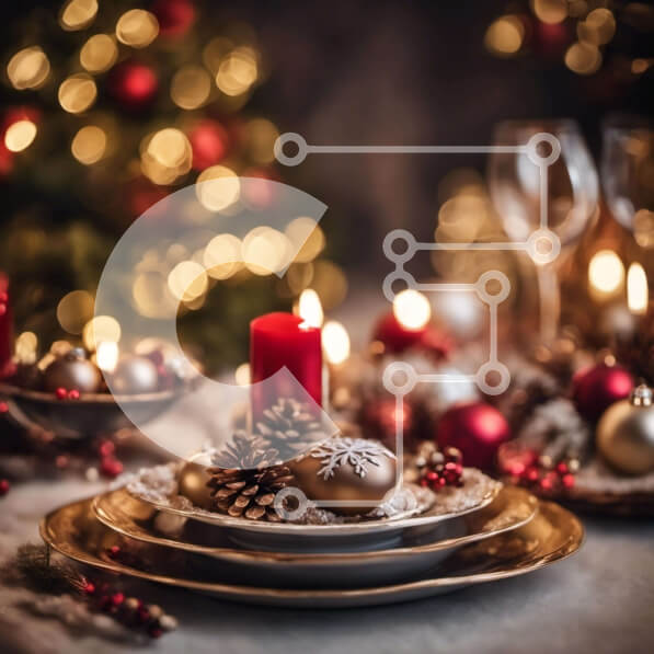 Intra Συλλεκτικό Ξύλινο Παζλ Plywood  4mm - Χριστουγεννιάτικο τραπέζι με χρυσά πιάτα και διακοσμητικά Σε Ξύλινο Κουτί - Διαστάσεις: 10x10 cm – 25 κομμάτια