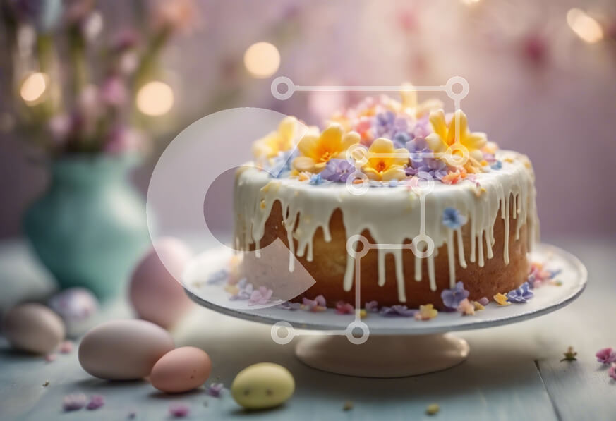 Σετ των 2 Intra Συλλεκτικό Ξύλινο Παζλ Plywood  4mm - Πασχαλινό κέικ με λουλούδια και πασχαλινά αυγά σε ξύλινο πιάτο Σε Ξύλινο Κουτί - Διαστάσεις: 10x10 cm – 25 κομμάτια