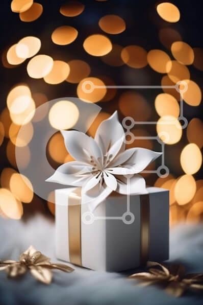 Intra Συλλεκτικό Ξύλινο Παζλ Plywood  4mm - Κομψό λευκό κουτί δώρου με χρυσό χαρτί περιτυλίγματος και φώτα Bokeh Σε Ξύλινο Κουτί - Διαστάσεις Puzzle: 10x10 cm – 25 κομμάτια