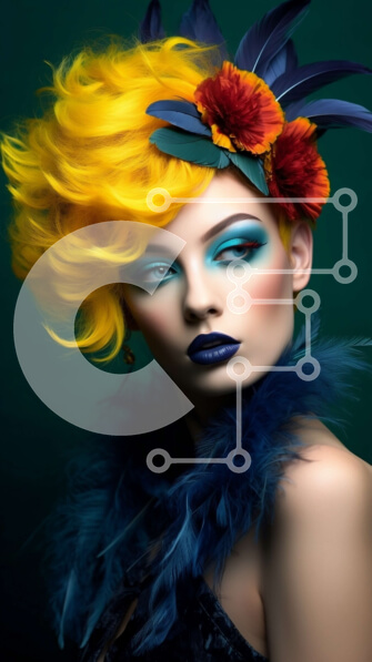 Intra Συλλεκτικό Ξύλινο Παζλ Plywood  4mm - Πολύχρωμο πορτρέτο μόδας μιας νεαρής γυναίκας με κίτρινα μαλλιά και μπλε μάτια Σε Ξύλινο Κουτί - Διαστάσεις Puzzle: 10x10 cm – 25 κομμάτια