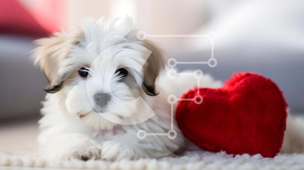 Intra Συλλεκτικό Ξύλινο Παζλ Plywood  4mm - Χαριτωμένο λευκό σκυλί με μαξιλάρι σε σχήμα καρδιάς Σε Ξύλινο Κουτί - Διαστάσεις: 10x10 cm – 25 κομμάτια