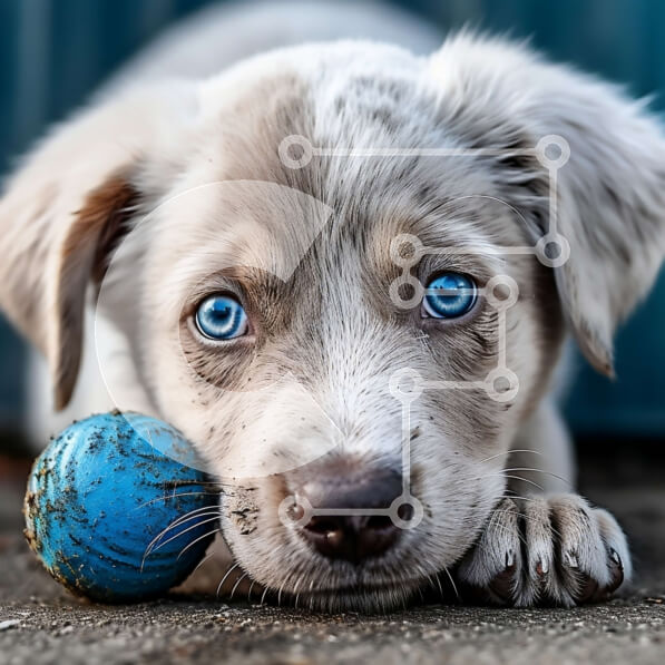 Intra Συλλεκτικό Ξύλινο Παζλ Plywood  4mm - Χαριτωμένο κουτάβι με μπλε μάτια και μια μπάλα στο στόμα του Σε Ξύλινο Κουτί - Διαστάσεις: 10x10 cm – 25 κομμάτια