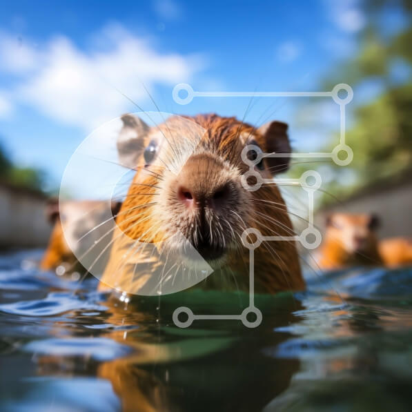 Intra Συλλεκτικό Ξύλινο Παζλ Plywood  4mm - Αξιολάτρευτη εικόνα του Capybaras που κολυμπάει σε μια πισίνα Σε Ξύλινο Κουτί - Διαστάσεις: 10x10 cm – 25 κομμάτια