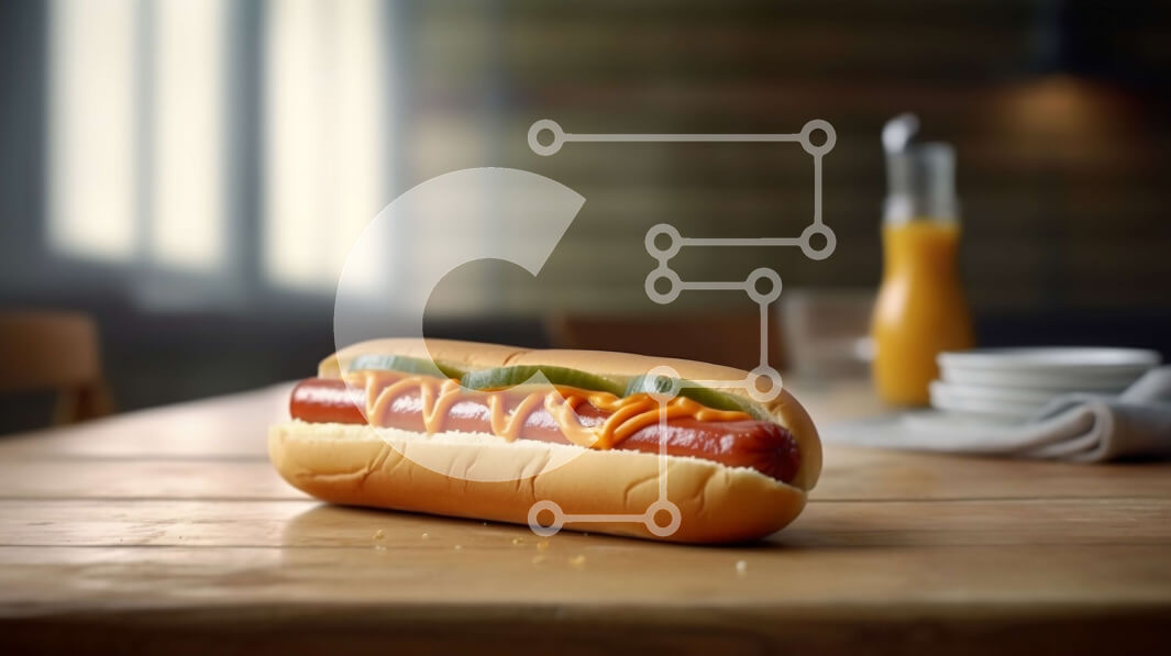 Σετ των 2 Intra Συλλεκτικό Ξύλινο Παζλ Plywood  4mm - Λαχταριστή εικόνα ενός χοτ-ντογκ με κέτσαπ και μουστάρδα σε ένα ξύλινο τραπέζι Σε Ξύλινο Κουτί - Διαστάσεις: 10x10 cm – 25 κομμάτια