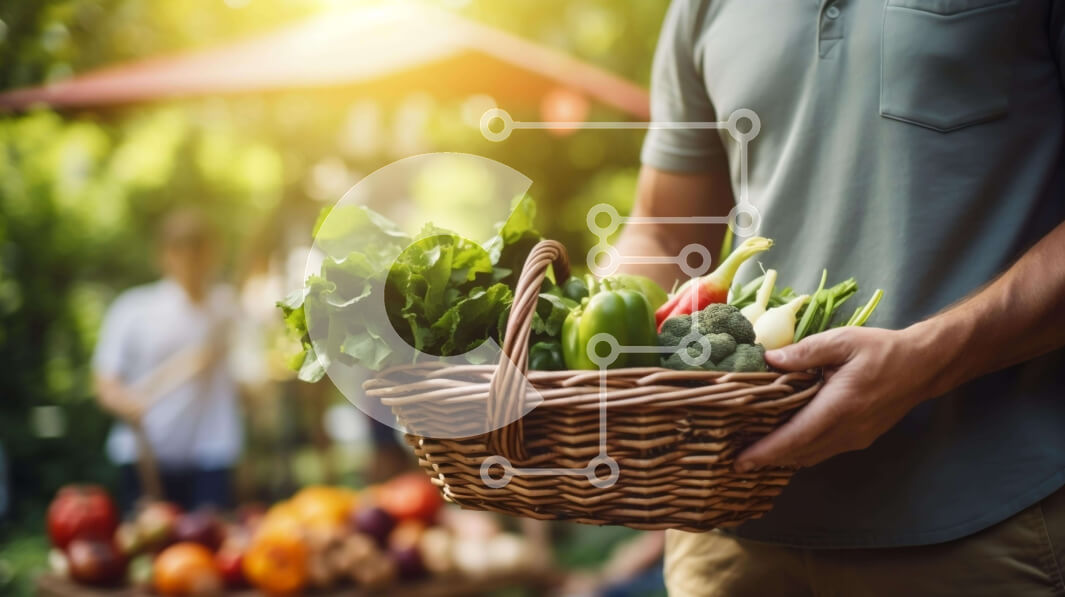 Σετ των 2 Intra Συλλεκτικό Ξύλινο Παζλ Plywood  4mm - Άτομο που κρατά ένα καλάθι με φρέσκα λαχανικά και φρούτα Σε Ξύλινο Κουτί - Διαστάσεις: 10x10 cm – 25 κομμάτια