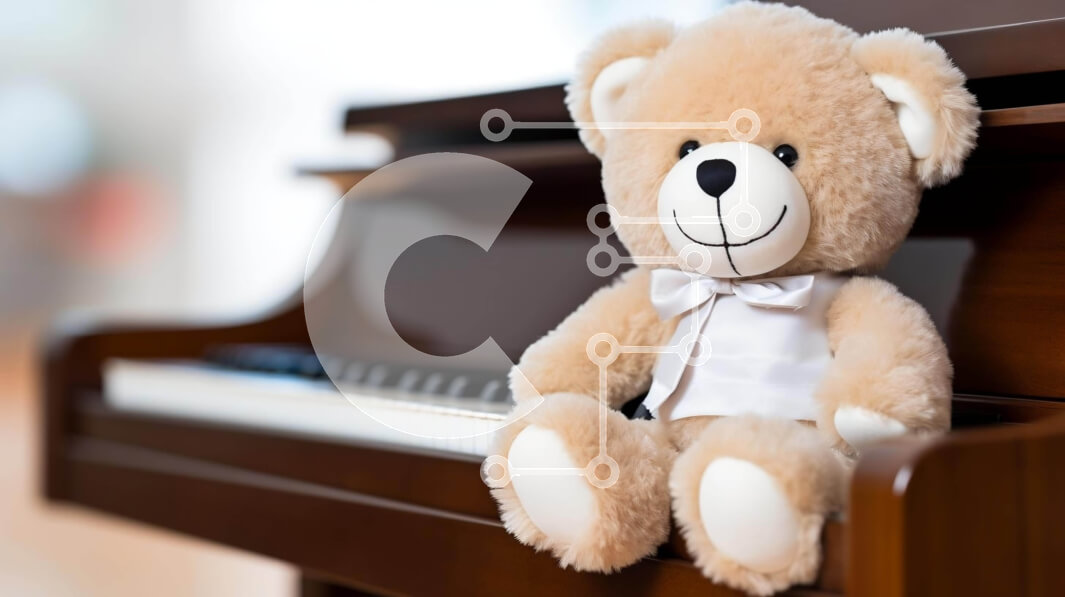 Intra Συλλεκτικό Ξύλινο Παζλ Plywood  4mm - Teddy Bear στον πάγκο του πιάνου Σε Ξύλινο Κουτί - Διαστάσεις: 10x10 cm – 25 κομμάτια