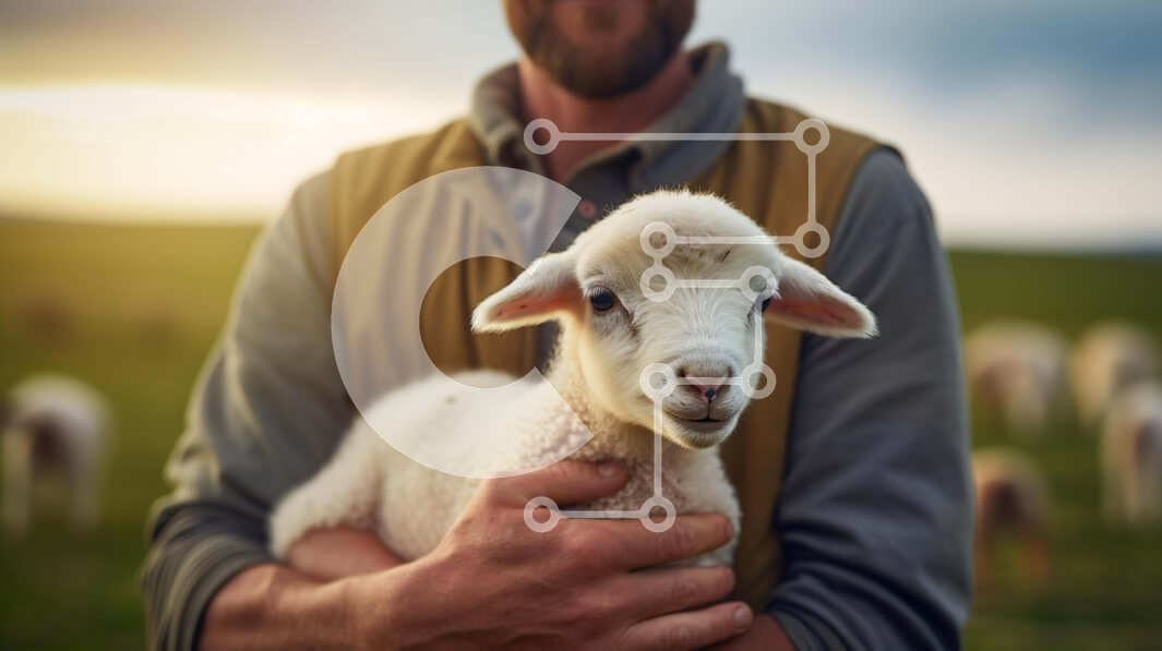 Intra Συλλεκτικό Ξύλινο Παζλ Plywood  4mm - Άτομο που κρατά λευκό αρνί σε ένα χωράφι με πρόβατα Σε Ξύλινο Κουτί - Διαστάσεις: 10x10 cm – 25 κομμάτια