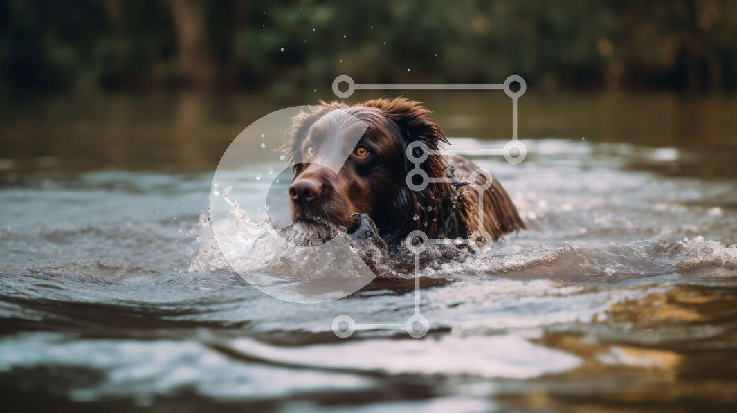 Σετ των 2 Intra Συλλεκτικό Ξύλινο Παζλ Plywood  4mm - Καφέ σκυλί που κολυμπά με το στόμα ανοιχτό σε ήρεμο νερό Σε Ξύλινο Κουτί - Διαστάσεις: 10x10 cm – 25 κομμάτια