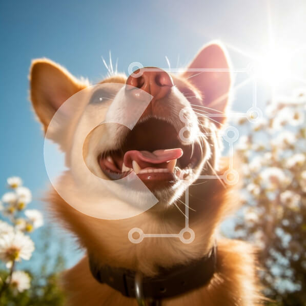 Intra Συλλεκτικό Ξύλινο Παζλ Plywood  4mm - Αξιολάτρευτη εικόνα ενός καφέ σκύλου που χαμογελά σε ένα χωράφι με λευκά λουλούδια Σε Ξύλινο Κουτί - Διαστάσεις: 10x10 cm – 25 κομμάτια