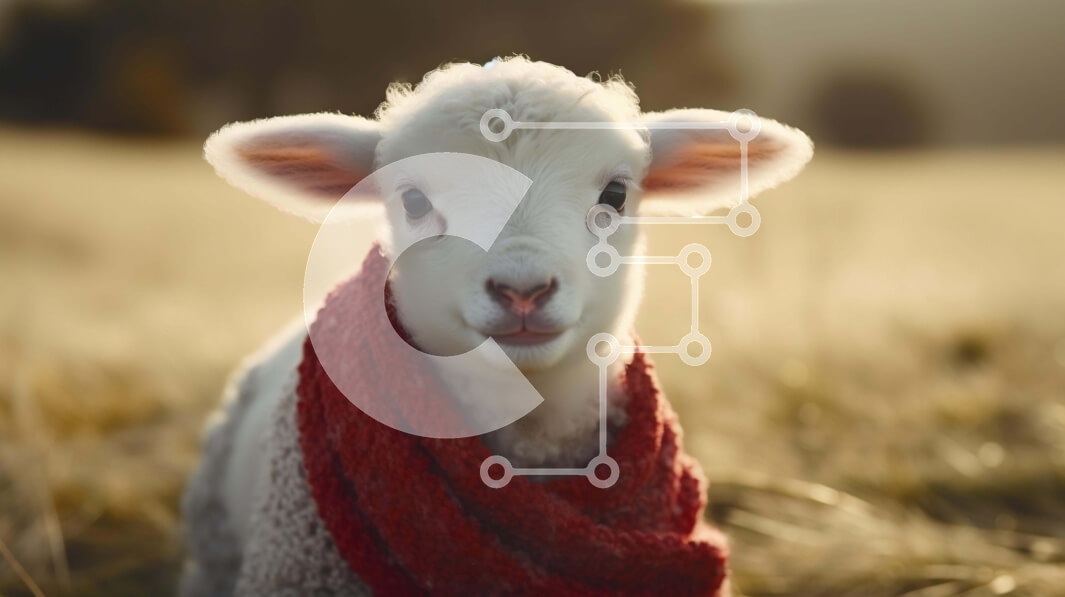 Σετ των 2 Intra Συλλεκτικό Ξύλινο Παζλ Plywood  4mm - Χαρούμενο αρνί σε γρασίδι με πορτοκαλί φουλάρι Σε Ξύλινο Κουτί - Διαστάσεις: 10x10 cm – 25 κομμάτια