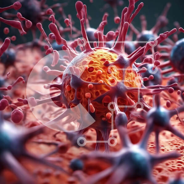 Intra Συλλεκτικό Ξύλινο Παζλ Plywood  4mm - 3D καρκινικό κύτταρο που περιβάλλεται από διαφορετικούς τύπους κυττάρων Σε Ξύλινο Κουτί - Διαστάσεις Puzzle: 10x10 cm – 25 κομμάτια