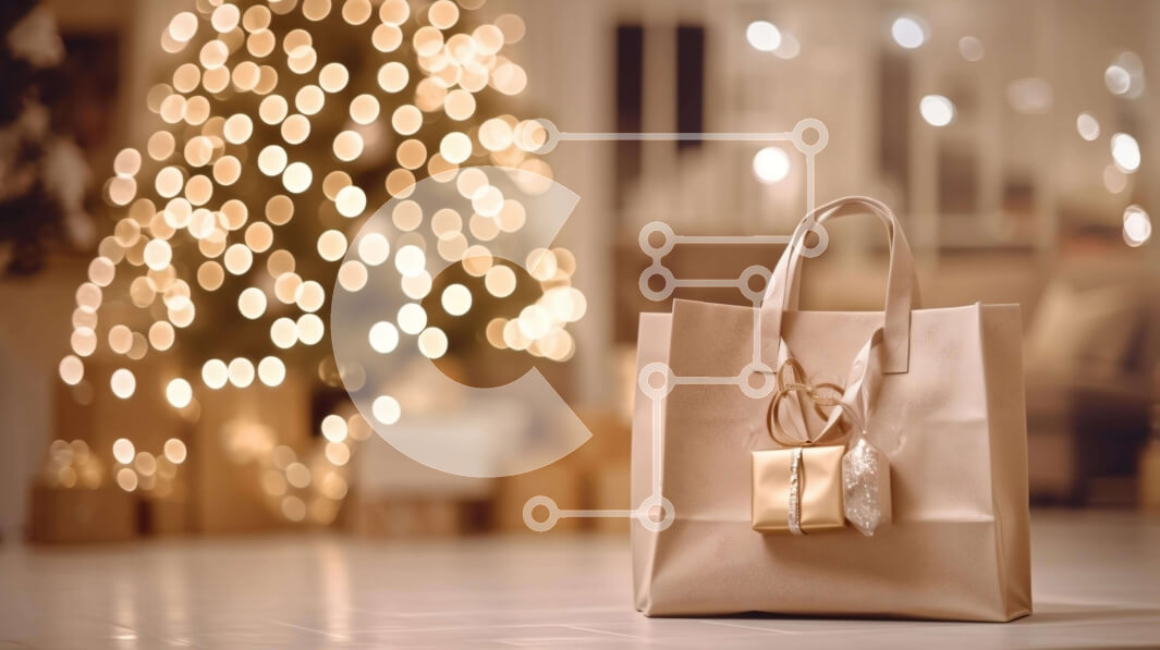 Intra Συλλεκτικό Ξύλινο Παζλ Plywood  4mm - Μπεζ τσάντα αγορών και φωτισμένο χριστουγεννιάτικο δέντρο Σε Ξύλινο Κουτί - Διαστάσεις: 10x10 cm – 25 κομμάτια