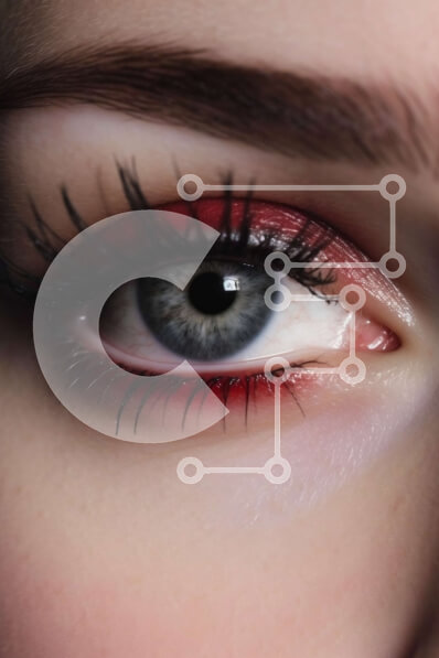 Intra Συλλεκτικό Ξύλινο Παζλ Plywood  4mm - Εκπληκτική κοντινή λήψη ενός γυναικείου ματιού με κόκκινο eyeliner και μάσκαρα Σε Ξύλινο Κουτί - Διαστάσεις Puzzle: 10x10 cm – 25 κομμάτια