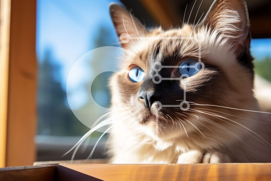 Σετ των 2 Intra Συλλεκτικό Ξύλινο Παζλ Plywood  4mm - Κοντινό πλάνο του προσώπου μιας γάτας με φωτεινά μπλε μάτια Σε Ξύλινο Κουτί - Διαστάσεις: 10x10 cm – 25 κομμάτια