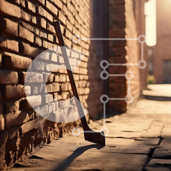 Intra Συλλεκτικό Ξύλινο Παζλ Plywood  4mm - Vintage ραβδί χόκεϋ που ακουμπάει στον τοίχο από τούβλα Σε Ξύλινο Κουτί - Διαστάσεις Puzzle: 10x10 cm – 25 κομμάτια